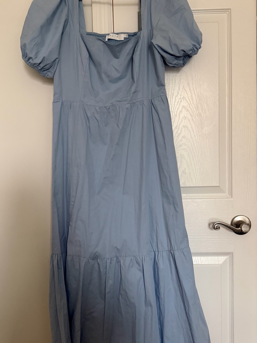 Astr Blue Puff Sleeve Square Neck Kids Dress